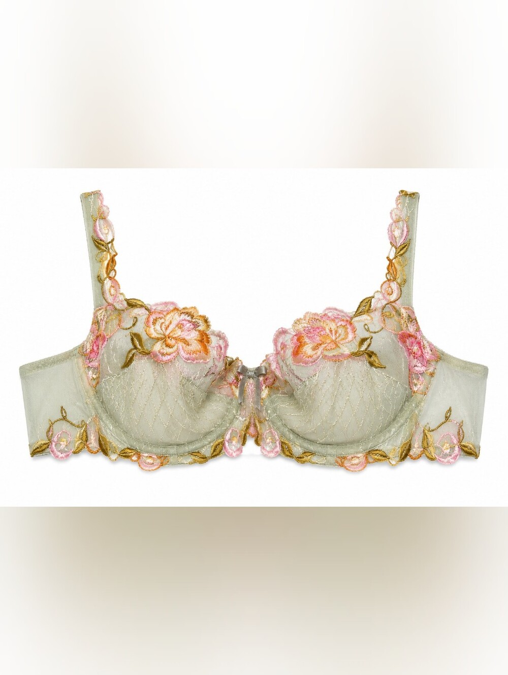 Lise Charmel Bra 32D Luxury French Lingerie Underwire Floral Embroidered Green